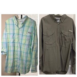 Bundle!! Closet Cleanout!! 2 Columbia Green Plaid and Olive Button-Up Shirts XL